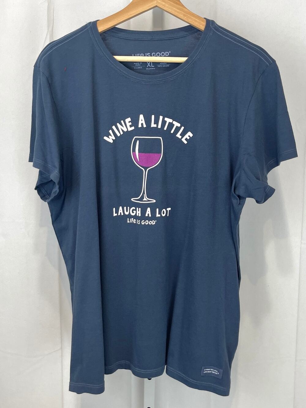 LIFE IS GOOD Short Sleeve Crusher Lite Crew T Shirt Wine A Little Laugh Blue XL